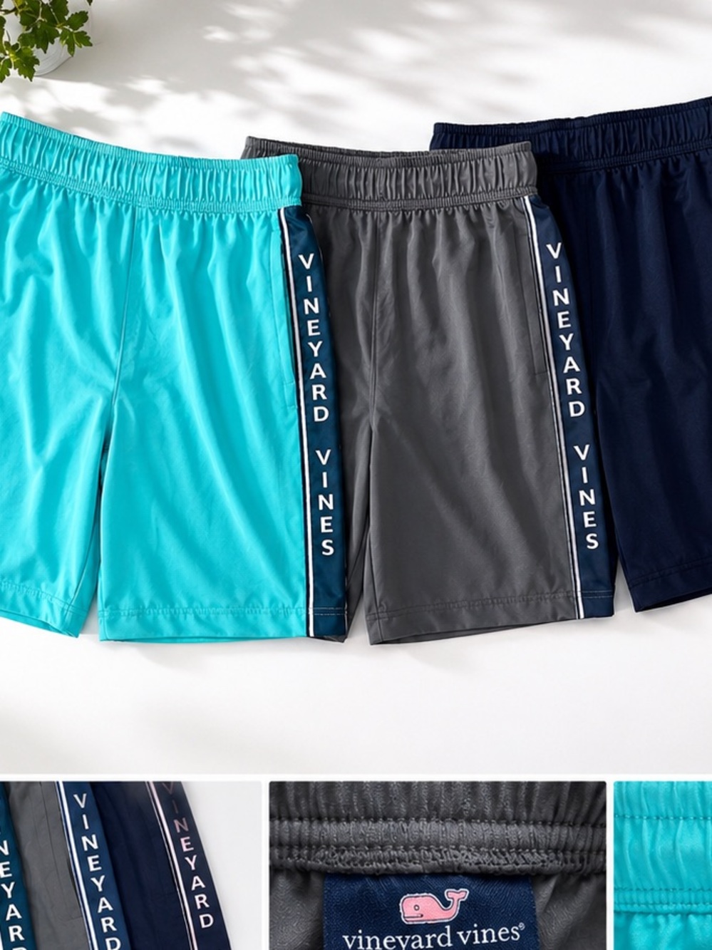 Vineyard Vines Boys Athletic Shorts Bundle Set of 3 Aqua Gray Navy Size 7